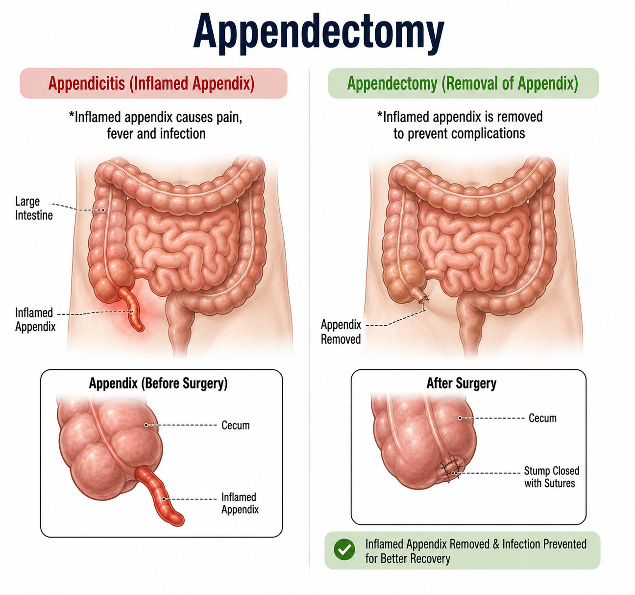 Appendectomy (Appendix Removal) — anatomy diagram